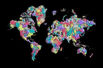 POP ART kaart van de wereld van verf spetters