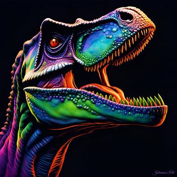 Neon/Zwart licht Kunst van een dinosaurus 3 van Johanna's Art