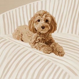 Labradoodle on the sofa | Minimalist dog portrait by Lauren Wilde