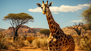 ein Foto einer Giraffe, die in einem Wildpark steht