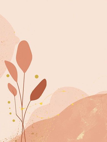 Ruhige botanische Kunst in Beige und Terrakotta – Minimalistische Wanddekoration