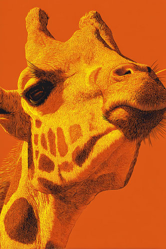 Giraffe bathed in a fiery orange glow