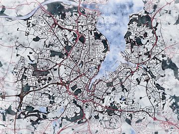Kaart van Kiel in de stijl 'White Winter' van Maporia