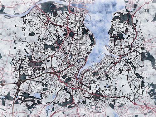 Kaart van Kiel in de stijl 'White Winter'