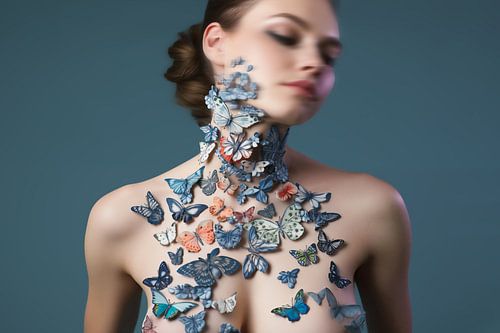 Artfully Decorated Woman with Flower Crown and Tattoos