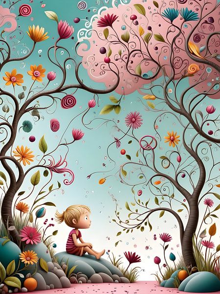 Monde de rêve d'un jeune enfant parmi les fleurs par Bart Veeken