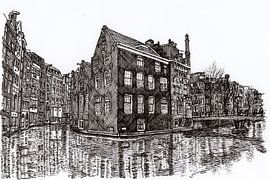 Zeichnung Oudezijds Voor- und Achterburgwal Eckgebäude Amsterdam von Hendrik-Jan Kornelis