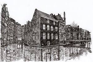 Zeichnung Oudezijds Voor- und Achterburgwal Eckgebäude Amsterdam