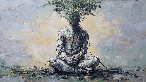 Surreale, zerbrechliche, menschliche Baumverschmelzung – emotionale abstrakte Wandkunst