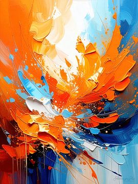 Orange against ice blue - where colours wrestle: An eruptive clash of fiery orange, crystalline blue and a barely perceptible hint of white