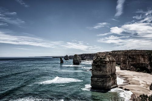 The twelve apostles with blue skies on the great ocean road in Victoria, Australia