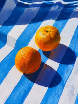 Summer oranges on striped canvas