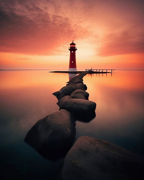 Vuurtoren bij zonsondergang van fernlichtsicht