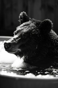 Bathroom picture: Relaxed bear in a bubble bath by Felix Brönnimann