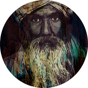 De trots van een tulband. | Portret van een oude man. Gezicht met lange baard. van The Art Kroep