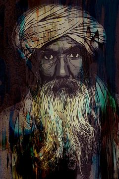De trots van een tulband. | Portret van een oude man. Gezicht met lange baard. van The Art Kroep