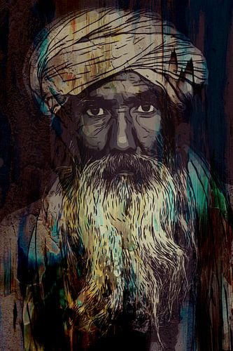 The pride of a turban. | Portrait of an old man. Face with long beard.
