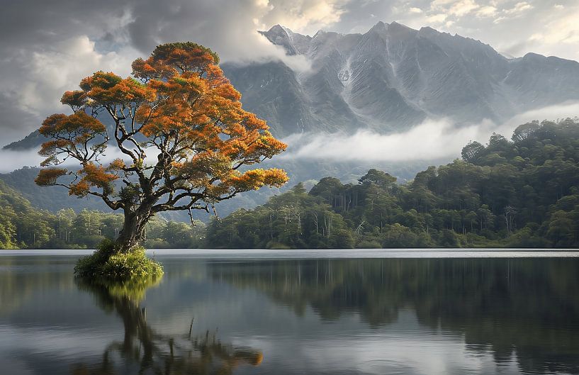 Boom bij het meer van fernlichtsicht