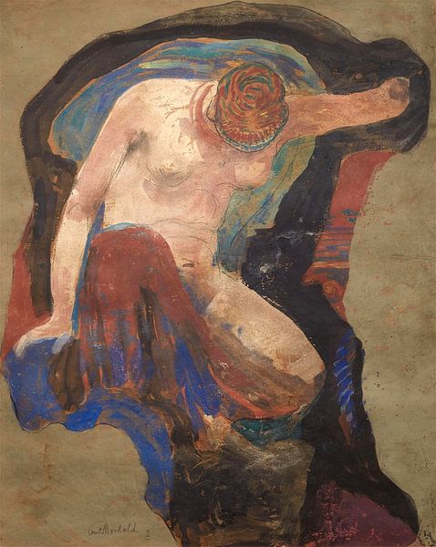 Femme nue avec la tête baissée par 1000 Schilderijen