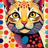 Graphic cat surrounded by bright dots and colours by Bart Veeken