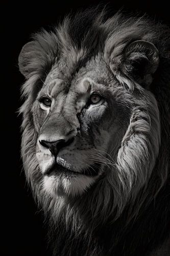Zwart-wit portret van een majestueuze leeuw