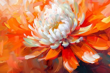 Abstracte schilderij van een oranje en witte bloem van Art & Soul Creations