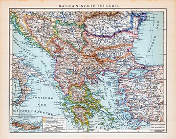 Balkan Schiereiland. Vintage kaart ca. 1900 van Studio Wunderkammer