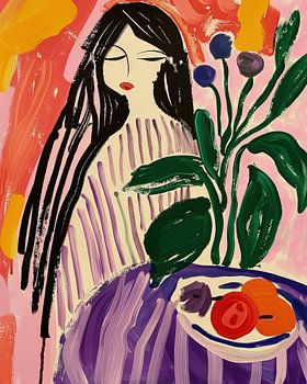 Femme rêveuse à table