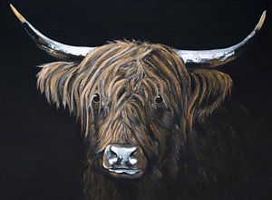 Schilderij portret schotse hooglander op donkere achtergrond