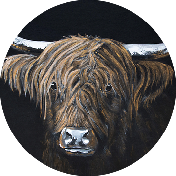 Schilderij portret schotse hooglander op donkere achtergrond