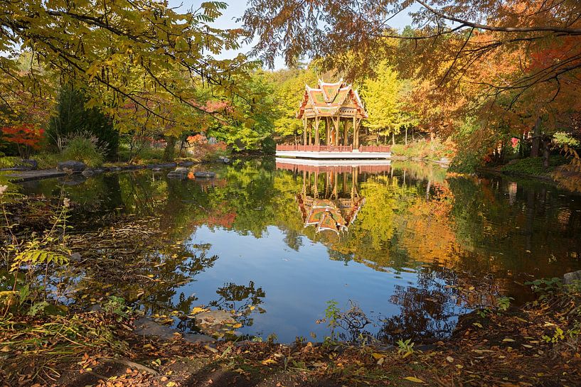 Automne au lac Westpark Munich avec temple thaïlandais par SusaZoom