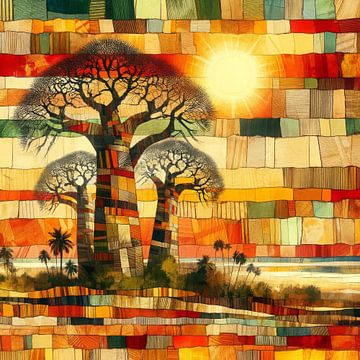 Collage 3 baobabs in the afternoon in Africa by Lois Diallo