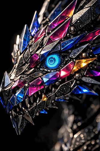 Mechanische kristallen drakenkop: kleurrijke fantasie-cyborgkunst