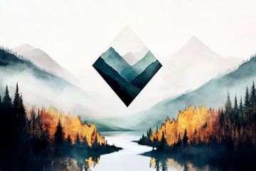 Berglandschap met geometrisch element van Poster Art Shop