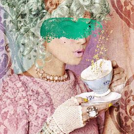 Tea Time | A woman drinking tea in modern baroque style by Wil Vervenne