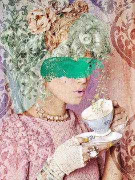Thee Tijd | Een vrouw thee drinkend in modern barokstijl van Wil Vervenne