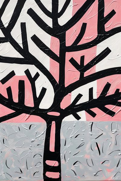 Abstract tree with pink and black accents by Art & Soul Creations