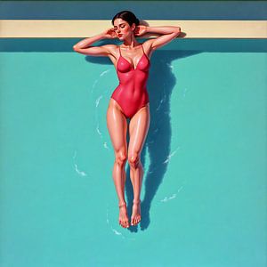 Tranquil Poolside Bliss en rouge