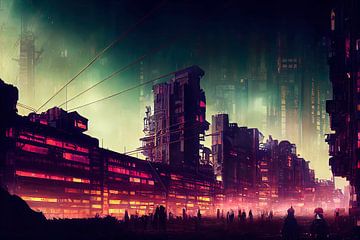 De hoofdstraat van Neo Megacity van Josh Dreams Sci-Fi