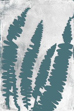 Moderne botanische Kunst. Blaugrüne Farnblätter auf Weiß von Dina Dankers