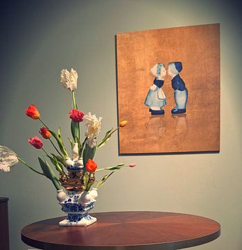 Kundenfoto: Delfter Blau küssendes Paar. Mann und Frau, Gold von Mijke Konijn