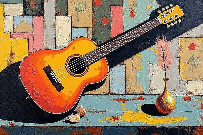 Still life with guitar by Wandbilder-Shop