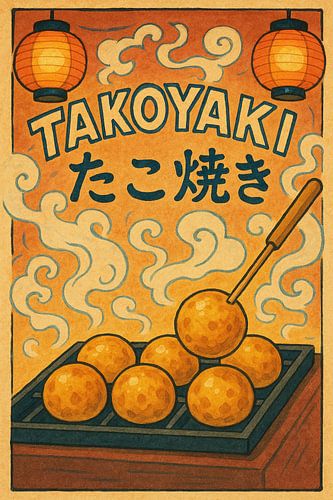 Anime stijl Takoyaki Poster - Japanse Festival Muurkunst