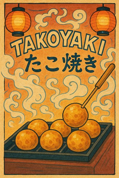 Anime Style Takoyaki Poster - Japanisches Festival Essen Wandkunst von Travel Shop