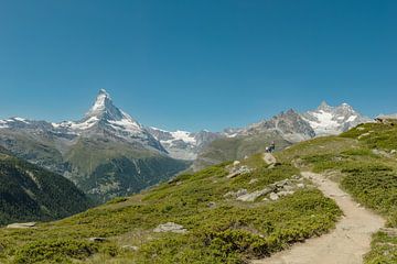 Vanuit Sunnegga uitzicht op de Matterhorn en Dent Blanche, Zermatt, Wallis - Valais, Zwitserland van Rene van der Meer