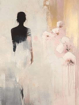 Modern en abstract portret in roze en goud van Carla Van Iersel