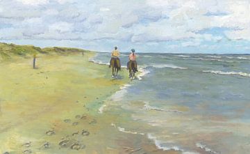 Horse riding on the beach by Yvon Schoorl