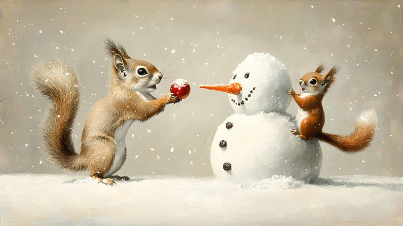 Squirrel climbing games in the snow by Heike Hultsch