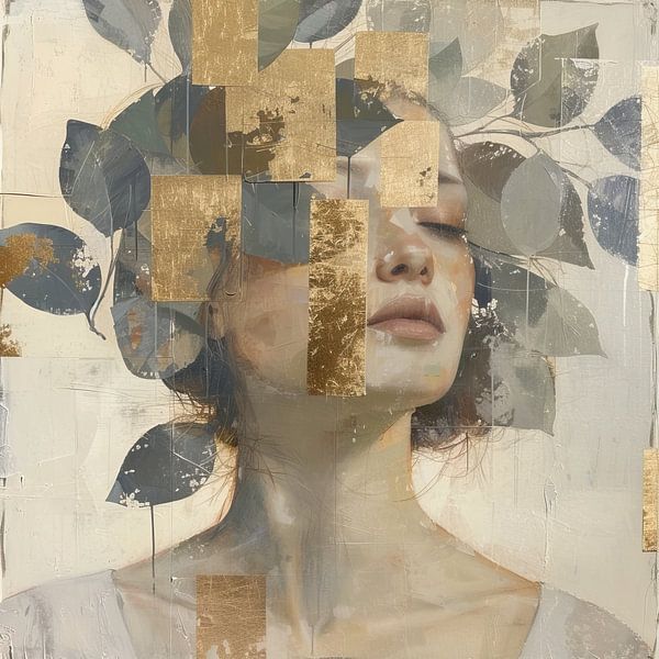 Gouden Vrouwen Schilderij | Fragmented Aura van Kunst Kriebels