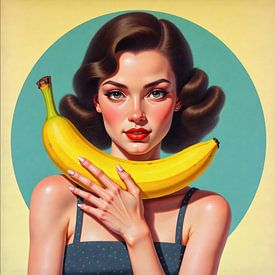 Retro Pop Art Frau mit Banane von Jan Keteleer